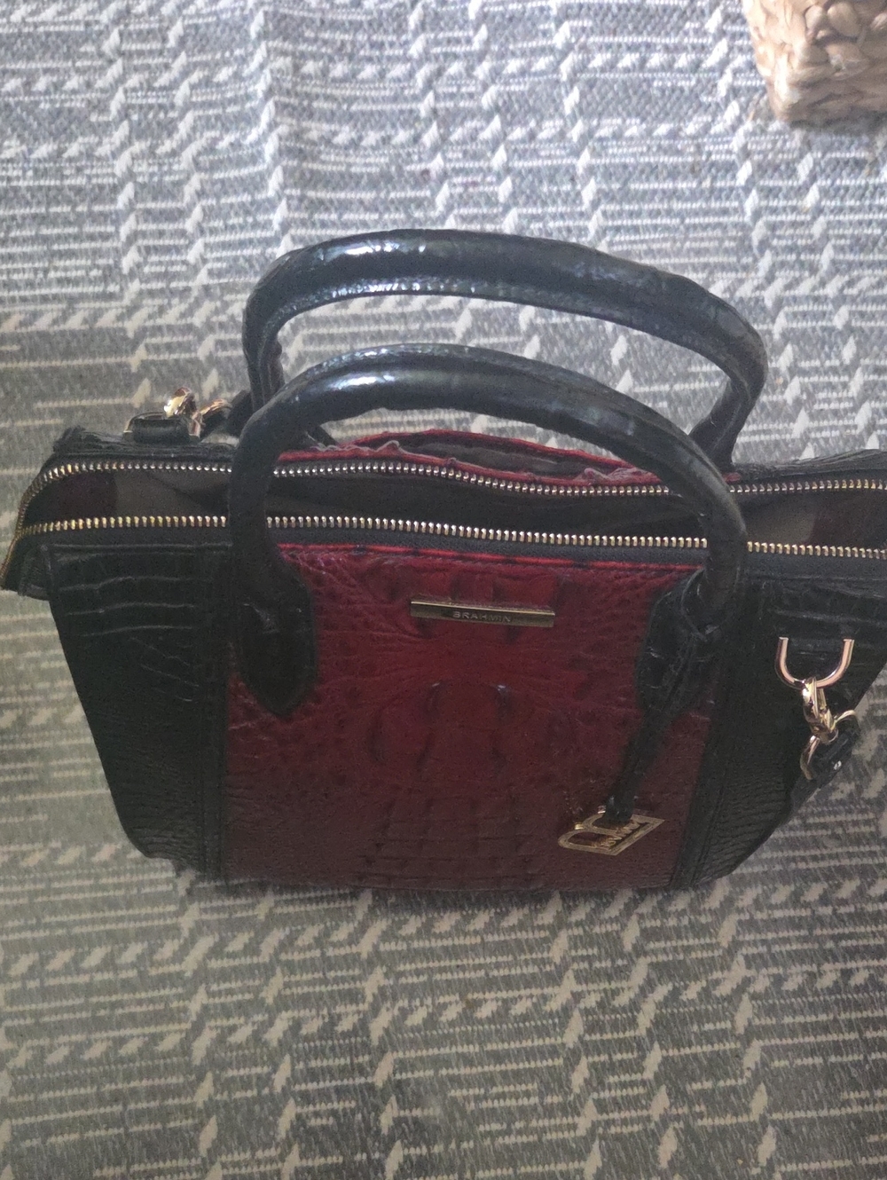Brahmin Red and Black Croc-Embossed Satchel with Top Handles - Picture 8 of 8